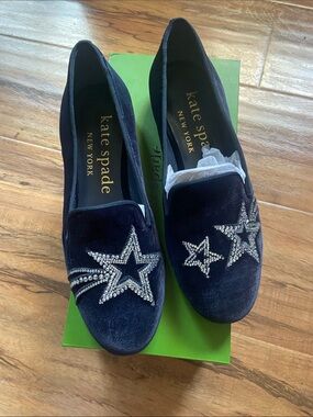 kate spade  Navy Velvet Lounge Star Rhinestone Loafers